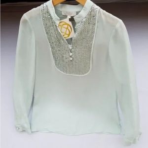 Etcetera Mint Sequin Yoke Long sleeve Top. NWT  Size 2
